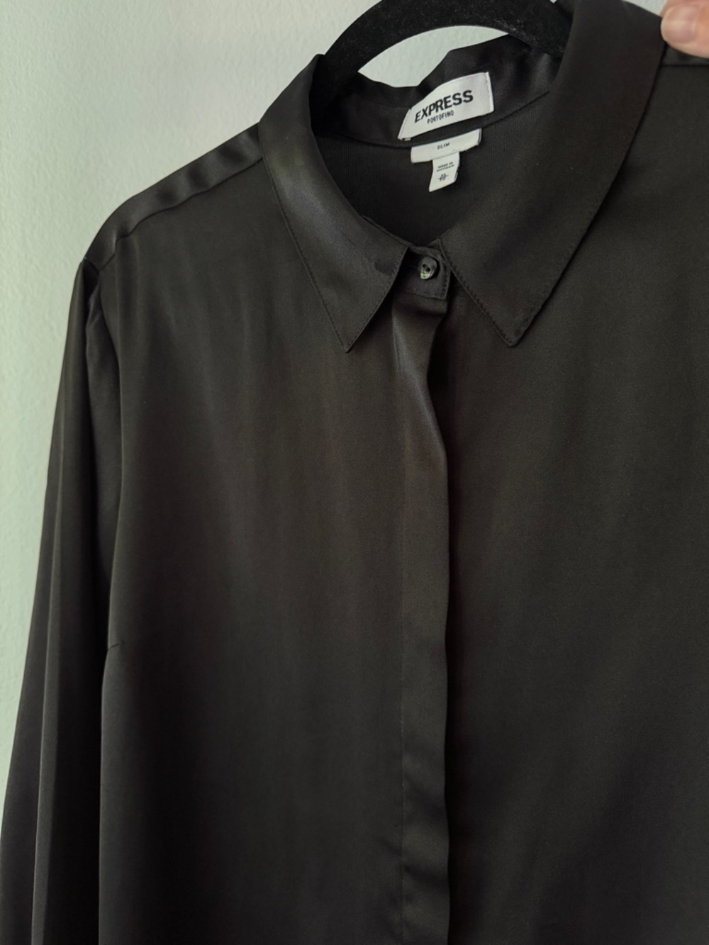Express Black Satin Button-Up Shirt